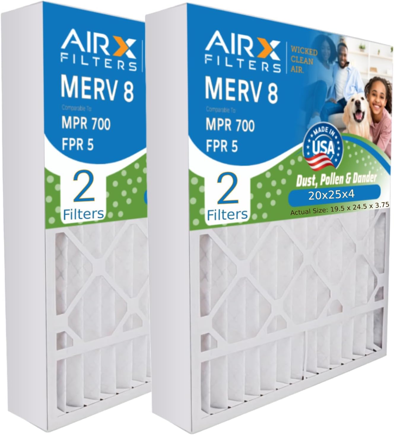 AIRX FILTERS Filtro de aire limpio de 20x25x4 MERV 8 Filtro de horno Paquete de 2 filtros AC HVAC