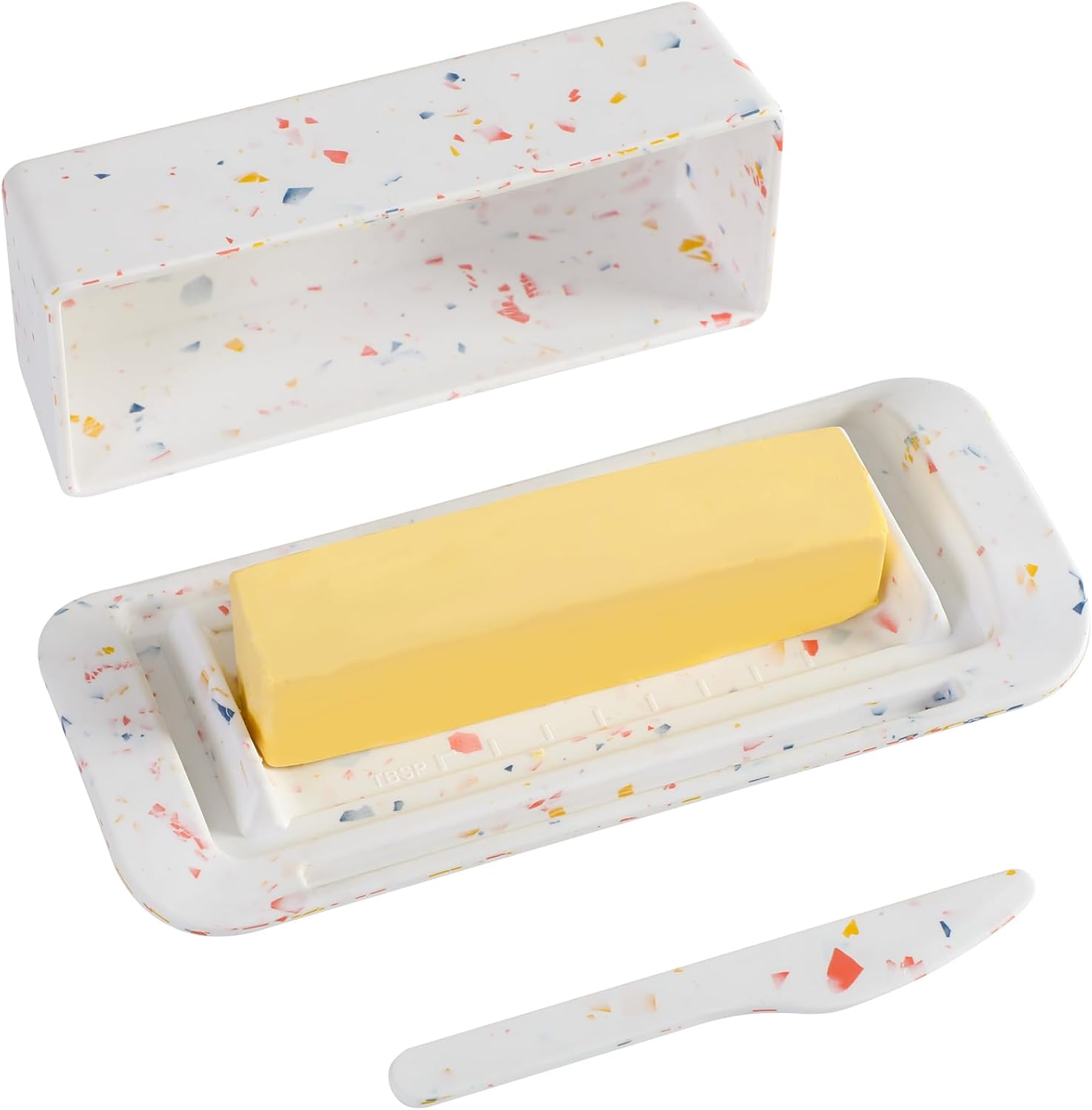 Mantequillera de bambú con tapa y cuchillo, pequeño recipiente para mantequilla para un palo de mantequilla, recipiente para mantequilla para