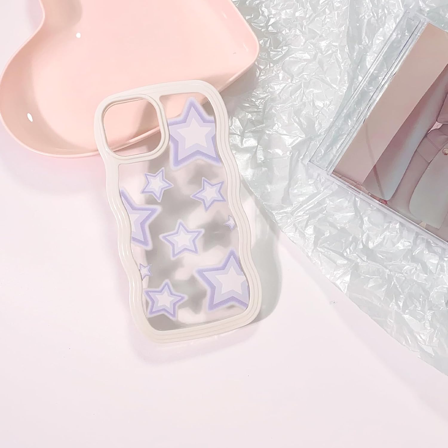 NITITOP Funda compatible con iPhone 13iPhone 14, marco ondulado con ondas de estrella, para mujeres y niñas, forma rizada, a prueba de golpes, TPU