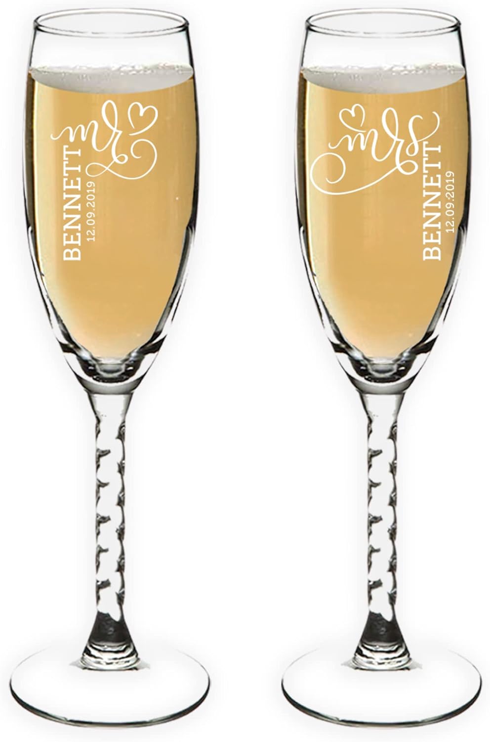 Juego de copas de champán personalizadas Mr and Mrs  Boda y aniversario personalizadas para parejas  Vasos de tostado grabados para novia y novio