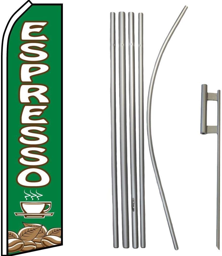 Premium Espresso Coffee Swooper Flag & 16ft Flagpole Kit Ground