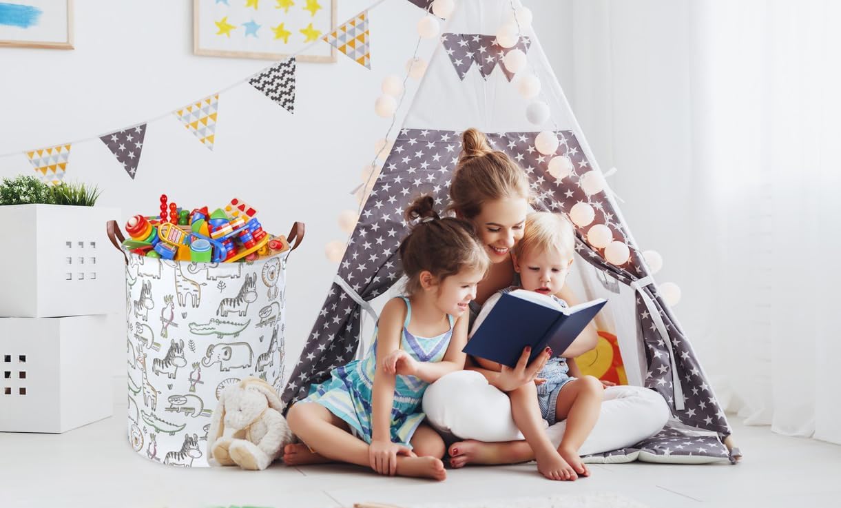 Cesta de lavandería para niños, canasta plegable verde para decoración de habitación de niños, canasta de animales, bonita canasta de