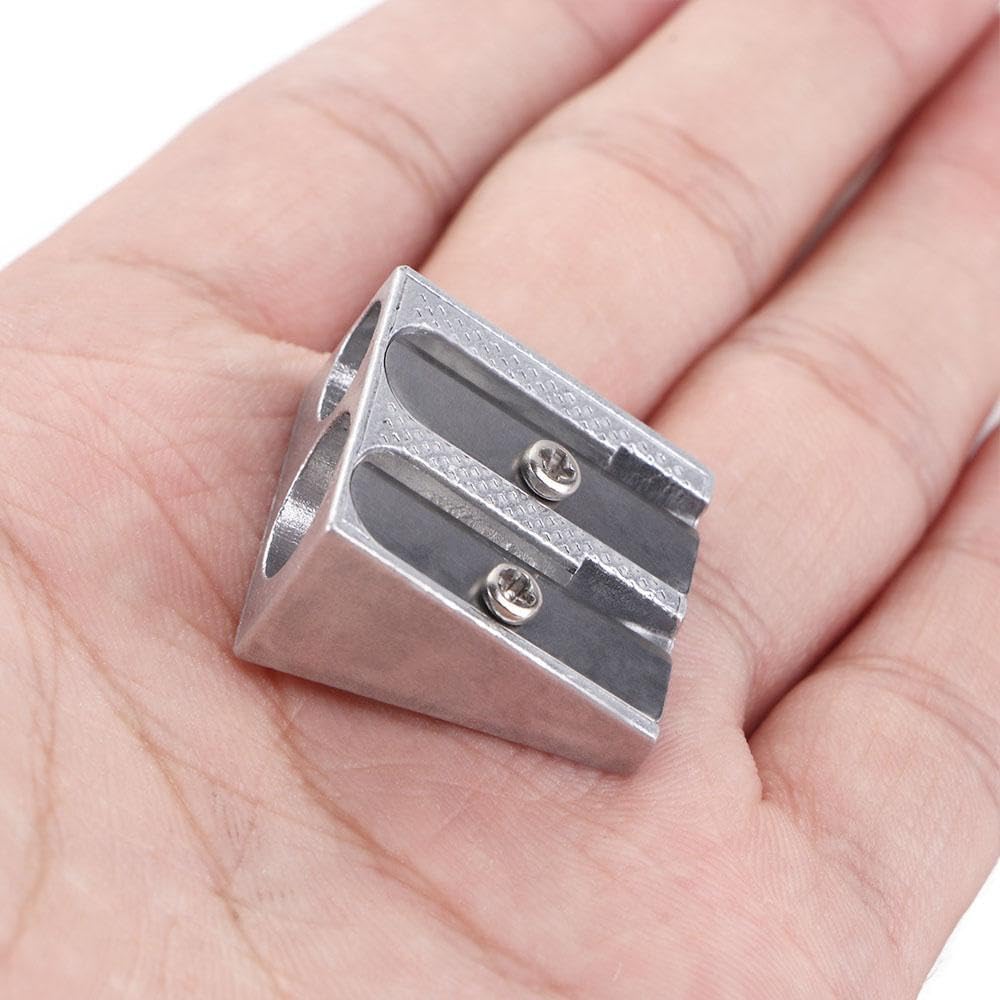 15 sacapuntas, sacapuntas de metal de mano con agujeros dobles, mini afilador de lápices para niños, lápices afiladores para escuelas, oficinas y