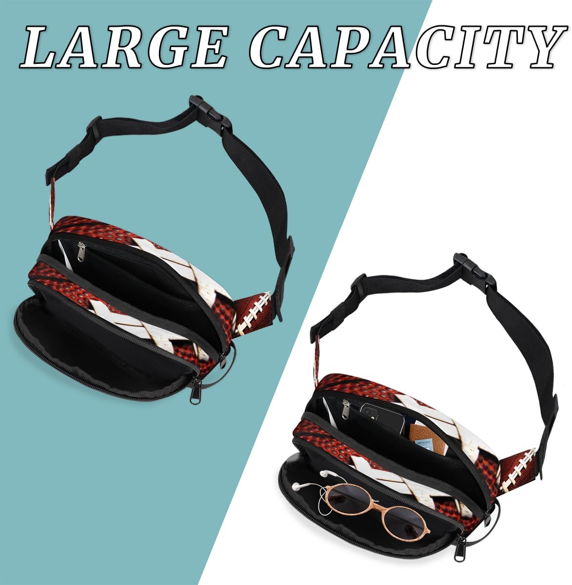 Riñonera de fútbol americano para hombres y mujeres, bolsa cruzada de fútbol con correa ajustable, bolsa impermeable para viajes, caminar, correr,