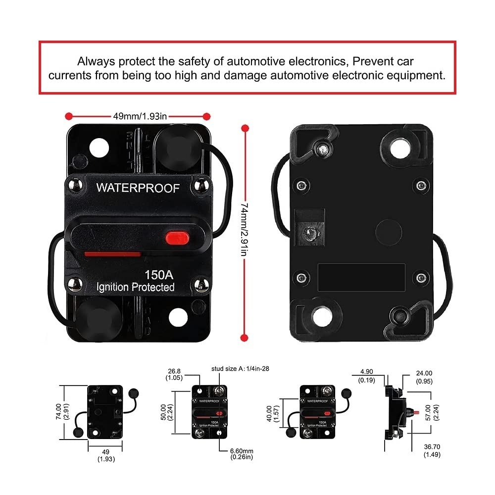ANJOSHI Disyuntor de 150 amperios con reinicio manual para automóvil, camión, RV, ATV, motores marinos, sistema de audio de barco, protección contra