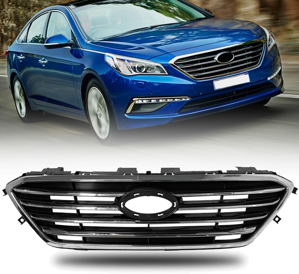 Parachoques delantero cromado negro rejilla superior compatible para 2015 2016 Hyundai Sonata estilo fábrica rejilla