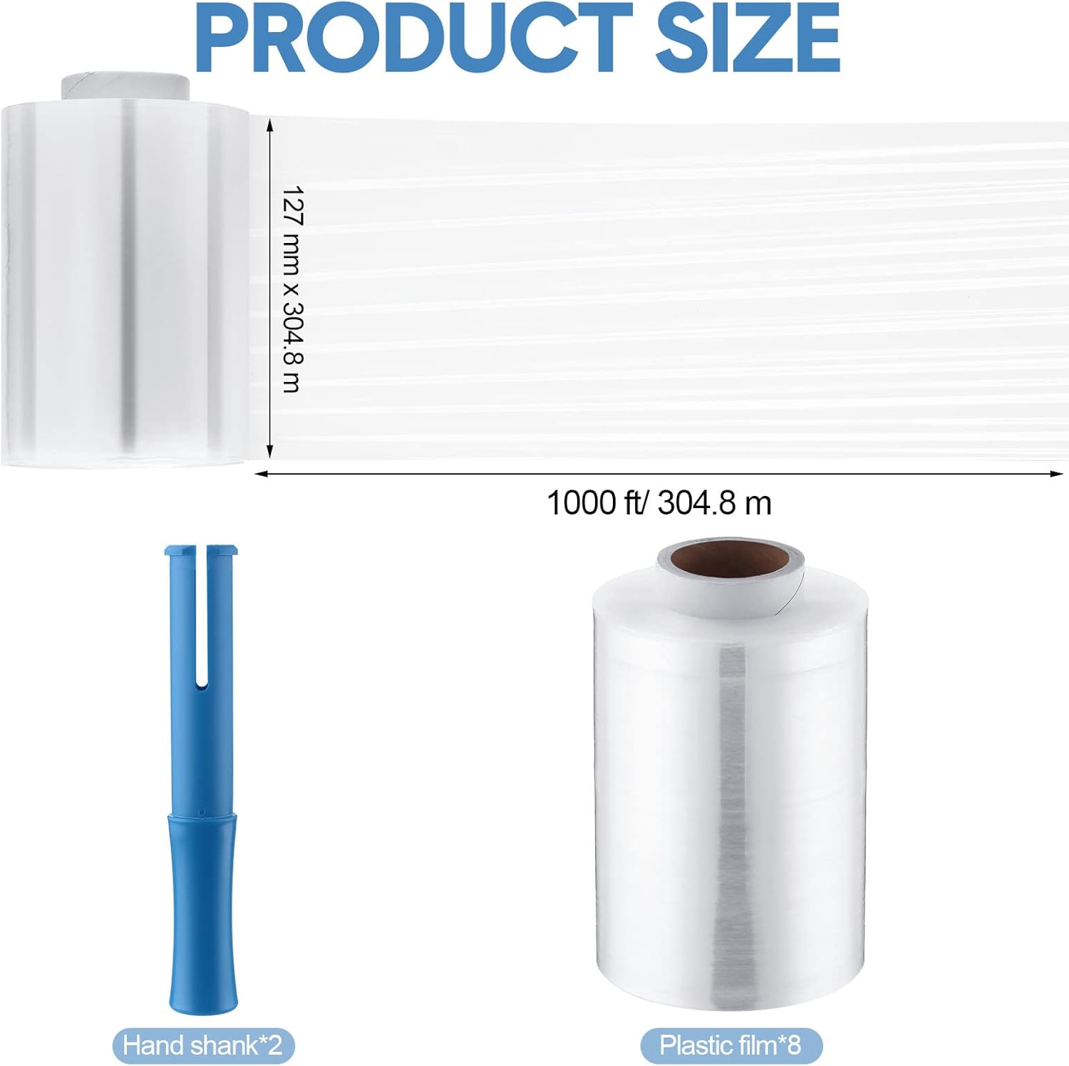 16 unidades de suministros elásticos para mudanzas, rollo de plástico de 5 x 1000 pies con 2 asas, película retráctil transparente, envoltura