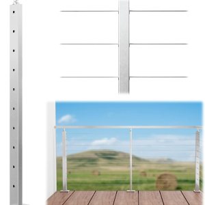 Muzata Poste de barandilla de cable superior ajustable perforada de 36 x 1 x 2 pulgadas, montaje superior, acero inoxidable cepillado rectangular, Muzata Poste de barandilla de cable superior ajustable perforada de 36 x 1 x 2 pulgadas, montaje superior, acero inoxidable cepillado rectangular,