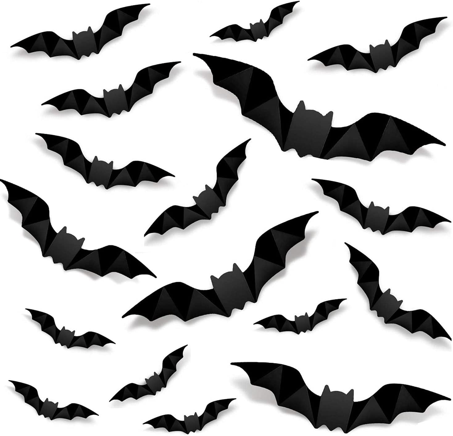 96 calcomanías de pared de murciélagos 3D para decoración de Halloween, 4 tamaños diferentes, realistas de PVC aterrador, calcomanías de murciélago