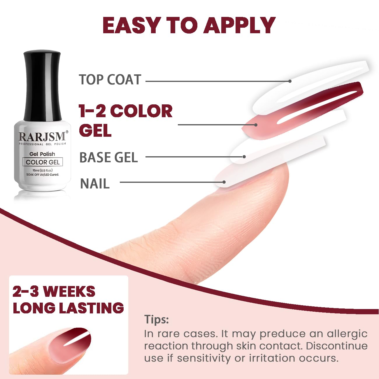 RARJSM Esmalte de uñas de gel que cambia de color, color rojo burdeos a rosa nude, 0.5 onzas líquidas, esmalte de uñas en gel que cambia el estado