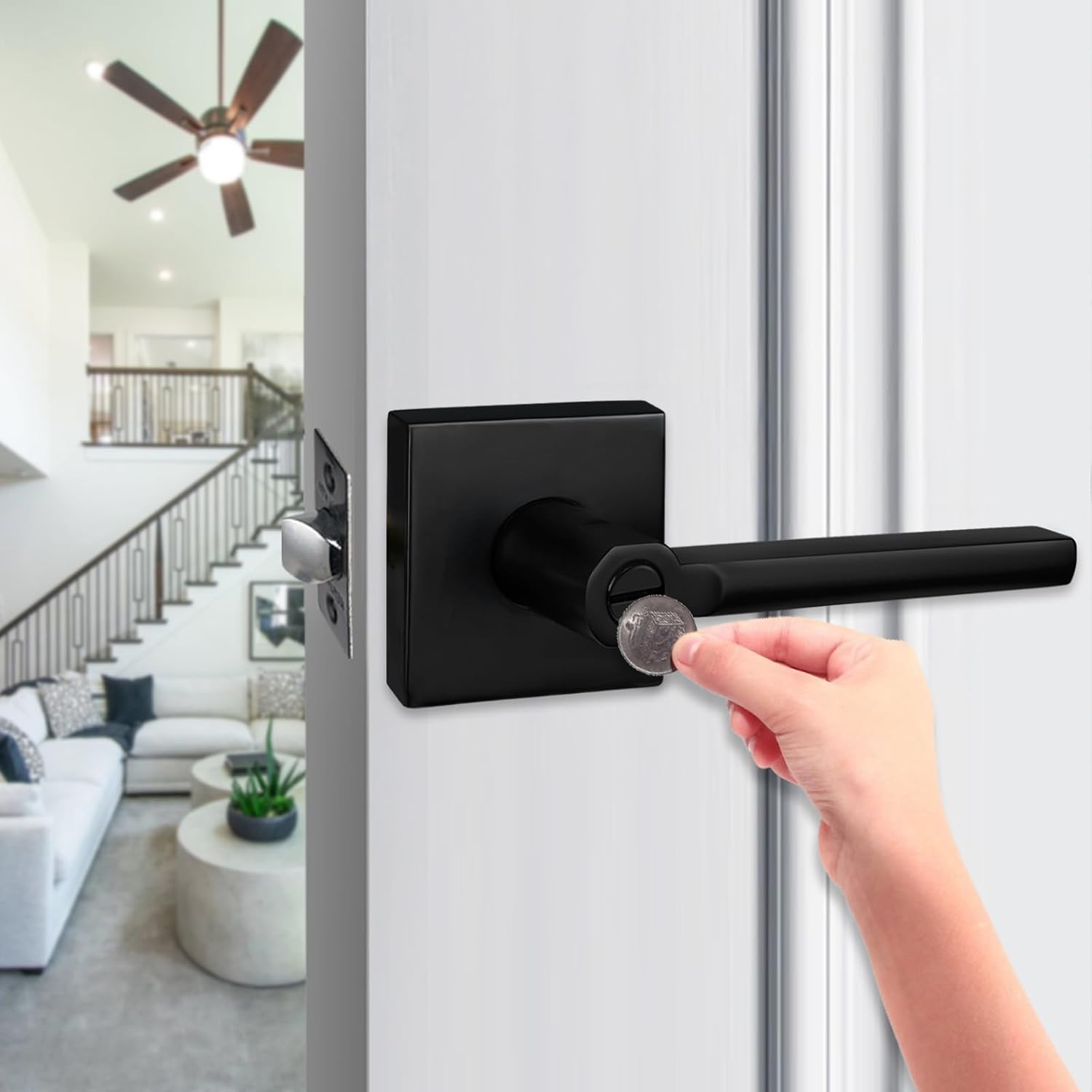 NEWBANG HD1601-DB-BK-6P – Paquete de 6 manijas para puerta de baño y baño para privacidad, manija de cerradura de puerta interior y baño en negro