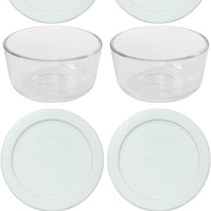 Pyrex (4 cuencos de vidrio 7202 y (4) tapas blancas de 7202 unidades, fabricadas en los Estados Unidos Pyrex (4 cuencos de vidrio 7202 y (4) tapas blancas de 7202 unidades, fabricadas en los Estados Unidos