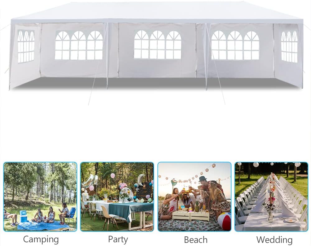 Tienda de campaña para fiestas de 10 x 30 pulgadas, carpa blanca para bodas, resistente al agua, para fiestas, con 5 paredes laterales extraíbles,