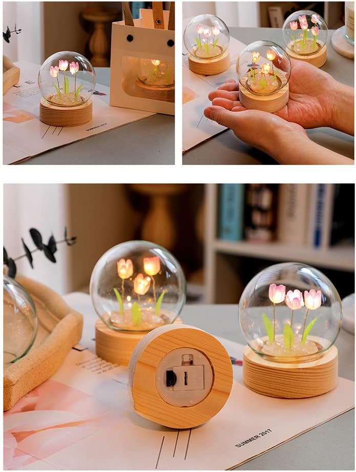 Luz nocturna estética de flores, bonita lámpara de noche de tulipanes para niños y adultos, cama de ensueño, lindas lámparas de luz nocturna para