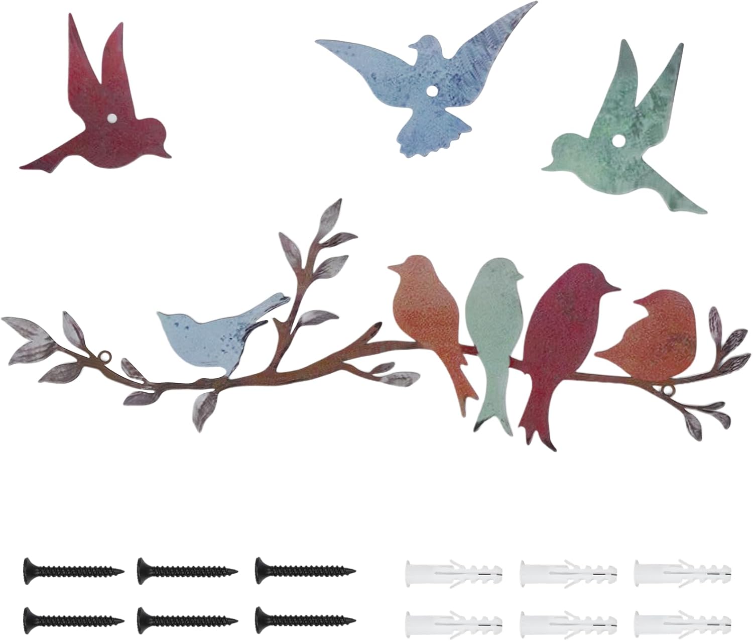 Anjetan Arte de pared de metal vívido pájaro en rama de árbol, decoración de pared de pájaro en hojas, escultura de sala de estar, jardín balcón