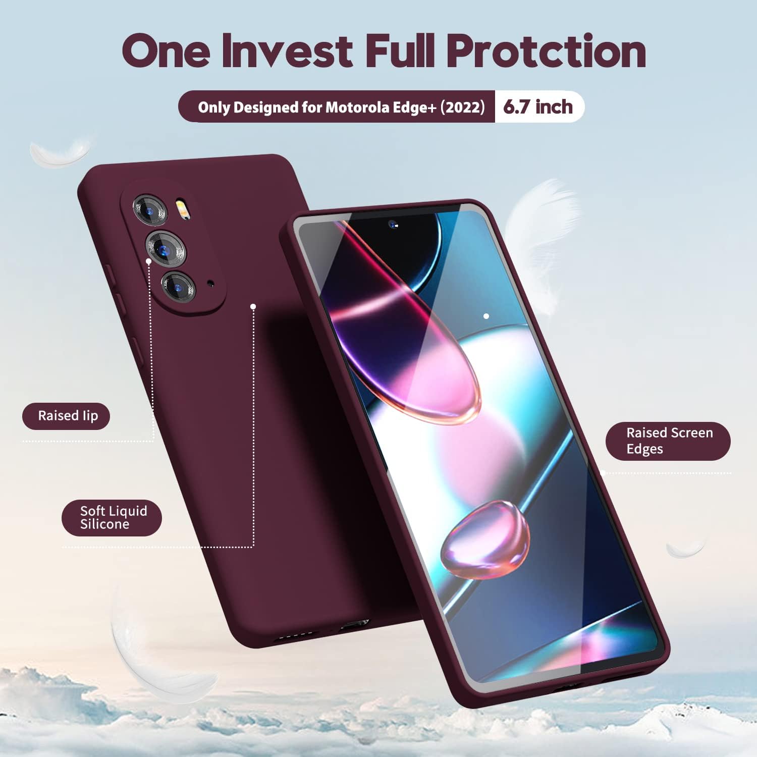 Oakxco Funda para teléfono Moto Edge Plus 2022Edge Plus 5G UW 2022 de silicona líquida, fina y delgada de goma suave de TPU para mujeres y niñas,