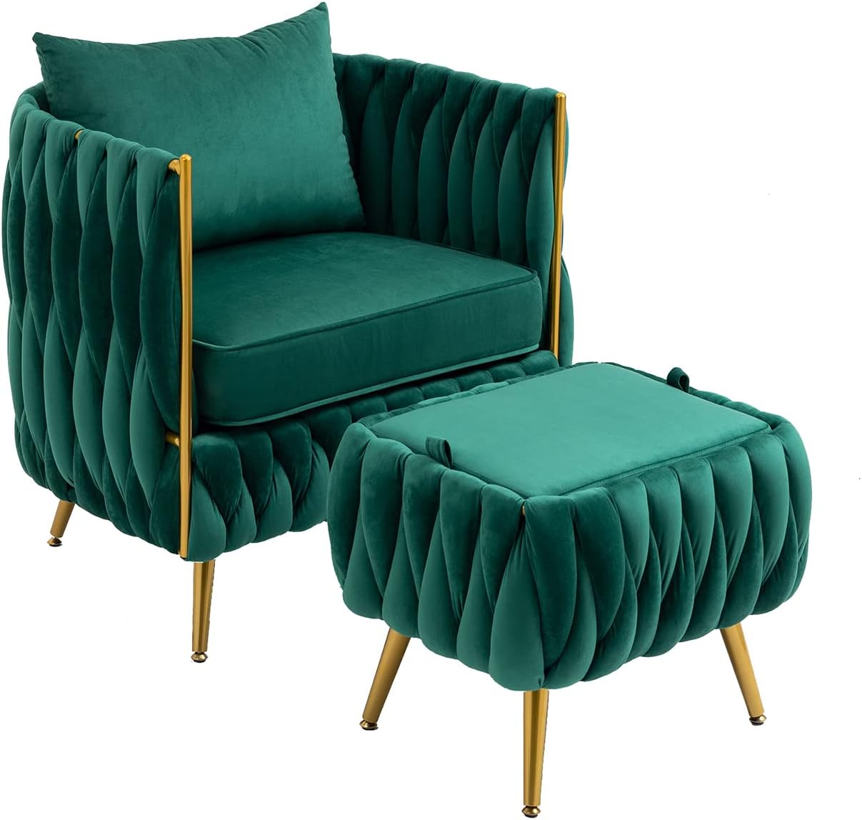 Homtique Silla decorativa de terciopelo con otomana de almacenamiento para sala de estar, moderno y cómodo sillón tapizado con almohada, sofá