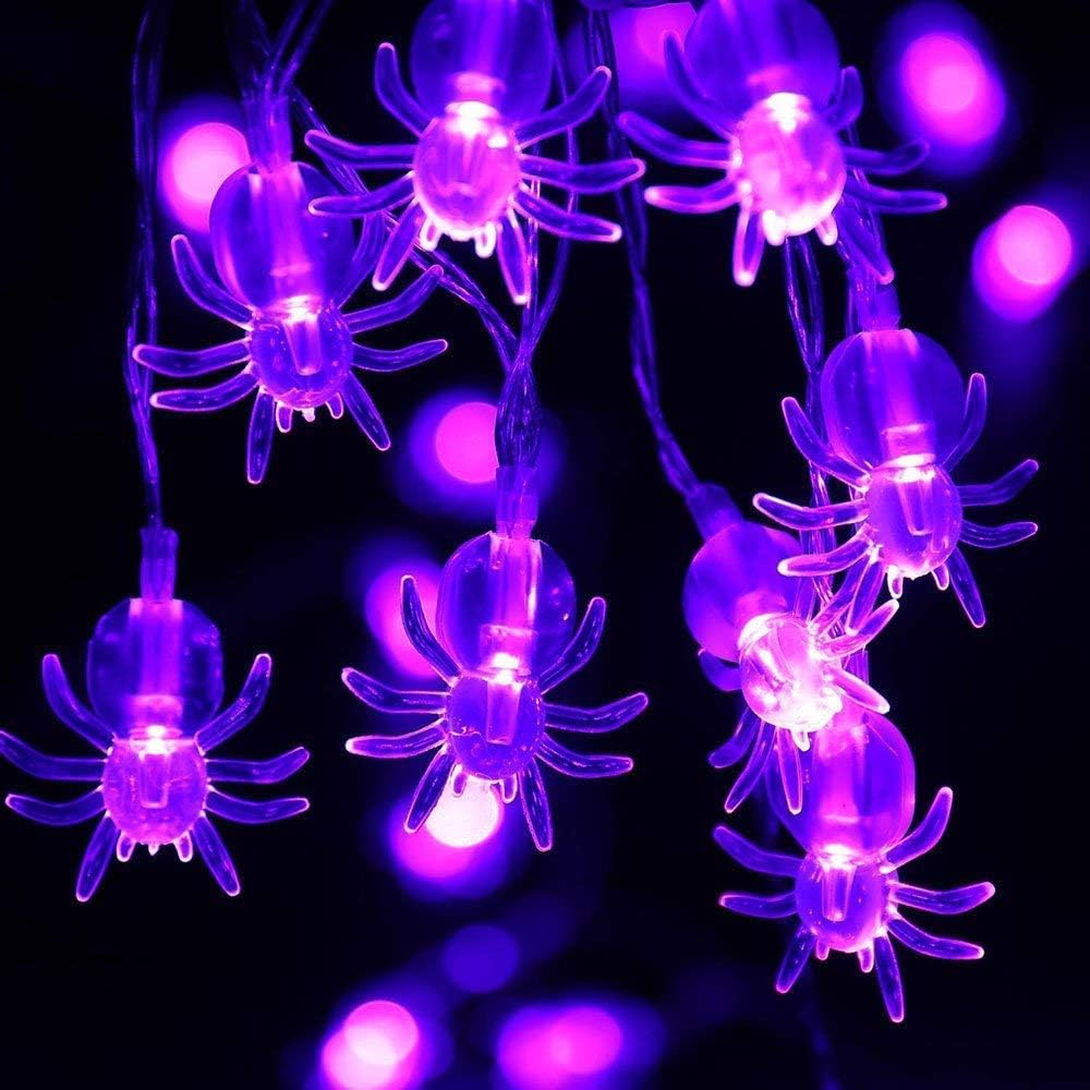 Toodour Luces de araña para decoración de Halloween, impermeables, 15.25 pies, 30 luces LED alimentadas por pilas para decoración de Halloween