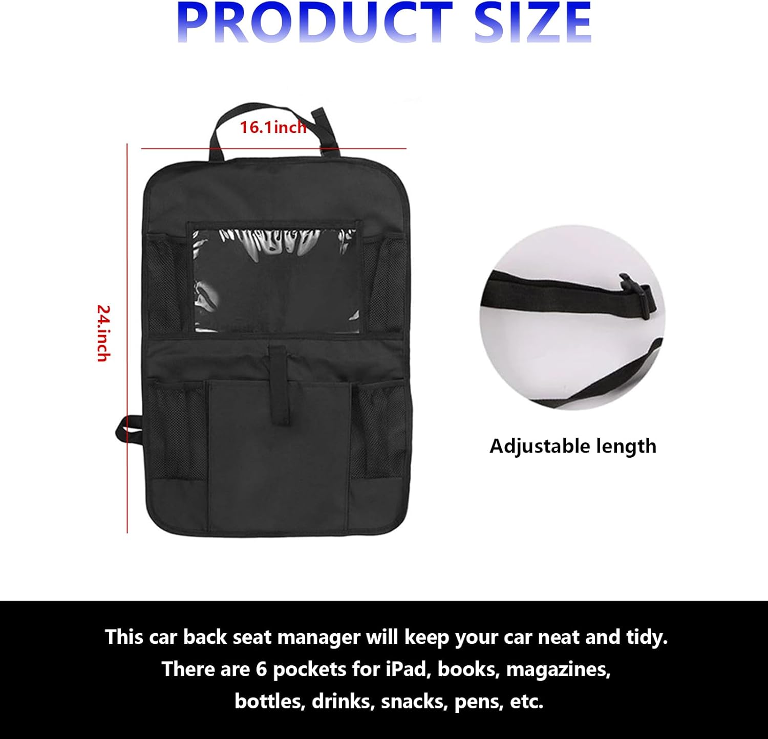 Organizador de asiento trasero de automóvil, 2 bolsillos de almacenamiento de tela Oxford con soporte para tableta para pantalla táctil, protector