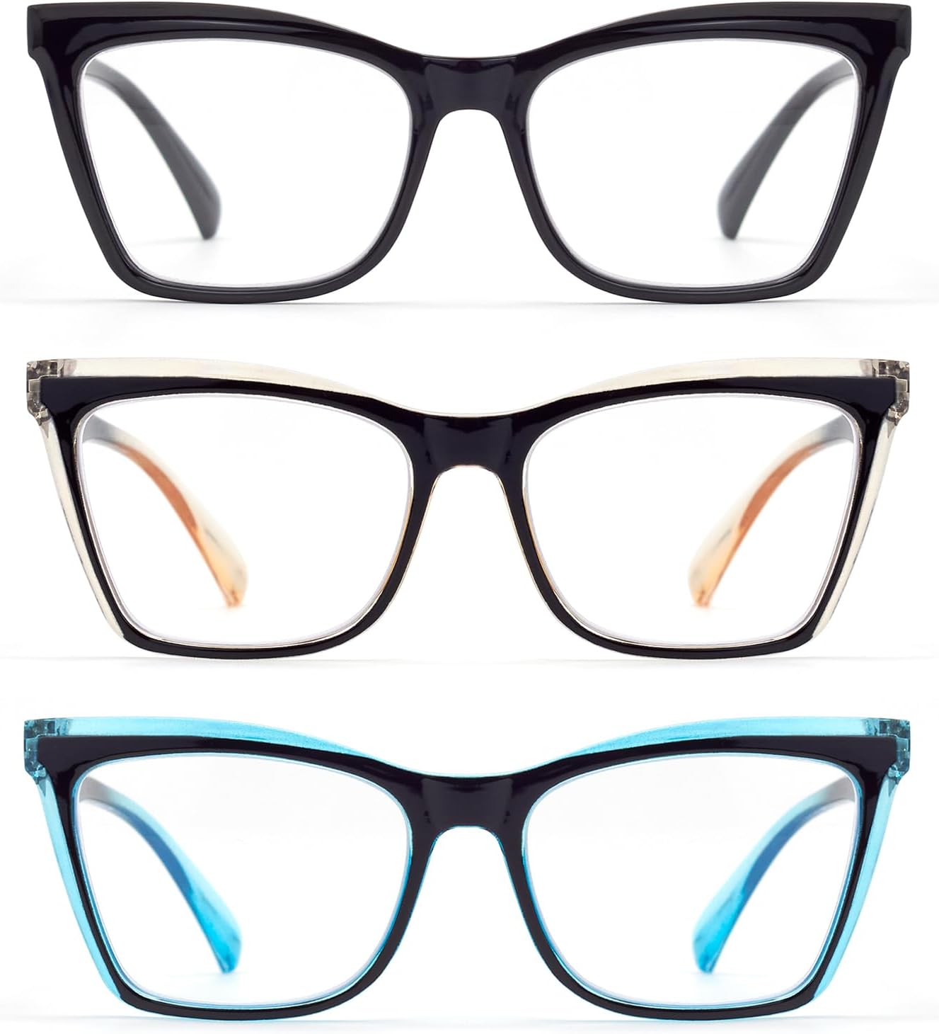 Paquete de 3 lentes de lectura con bloqueo de luz azul para mujer, estilo Oprah, lentes de lectura de bisagra de resorte de gran tamaño