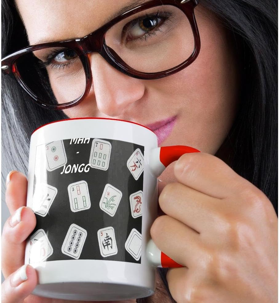 3dRose Mah Jongg Tiles On – Taza de cerámica negra, 11 onzas, rojoblanco