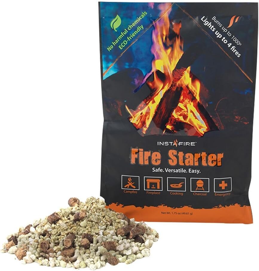 InstaFire, granos para prender fuego, natural, ecológico, prenda fuego en cualquier clima,4paquetes por envase, premiado como el iniciador de fuego