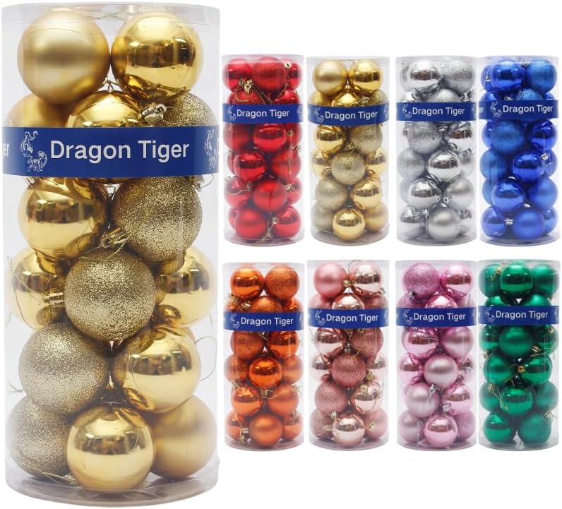 24 bolas decorativas de Navidad para árbol de Navidad, bolas colgantes inastillables para cumpleaños, San Valentín, boda, fiesta (2.36 pulgadas –
