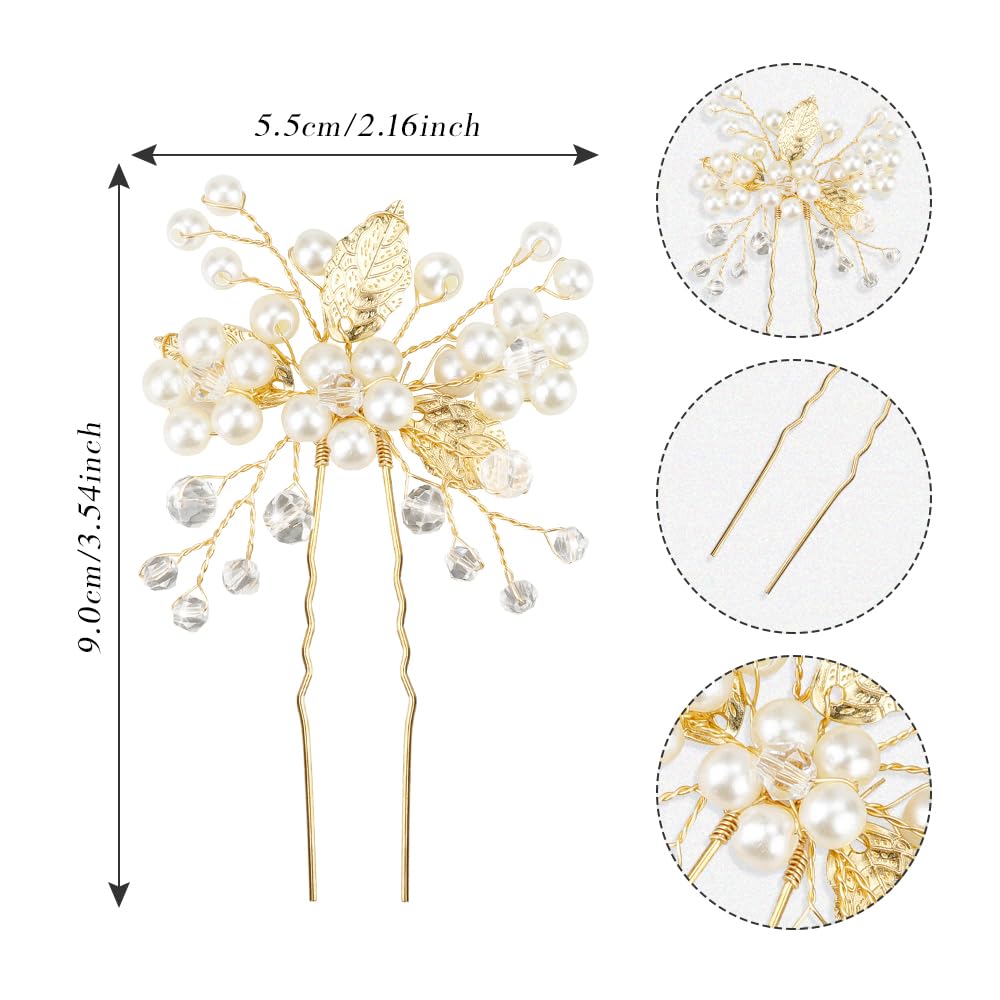 Pinzas para el pelo de boda con hojas doradas, horquillas de novia para baile de graduación, 3 piezas de perlas de cristal, accesorios para el