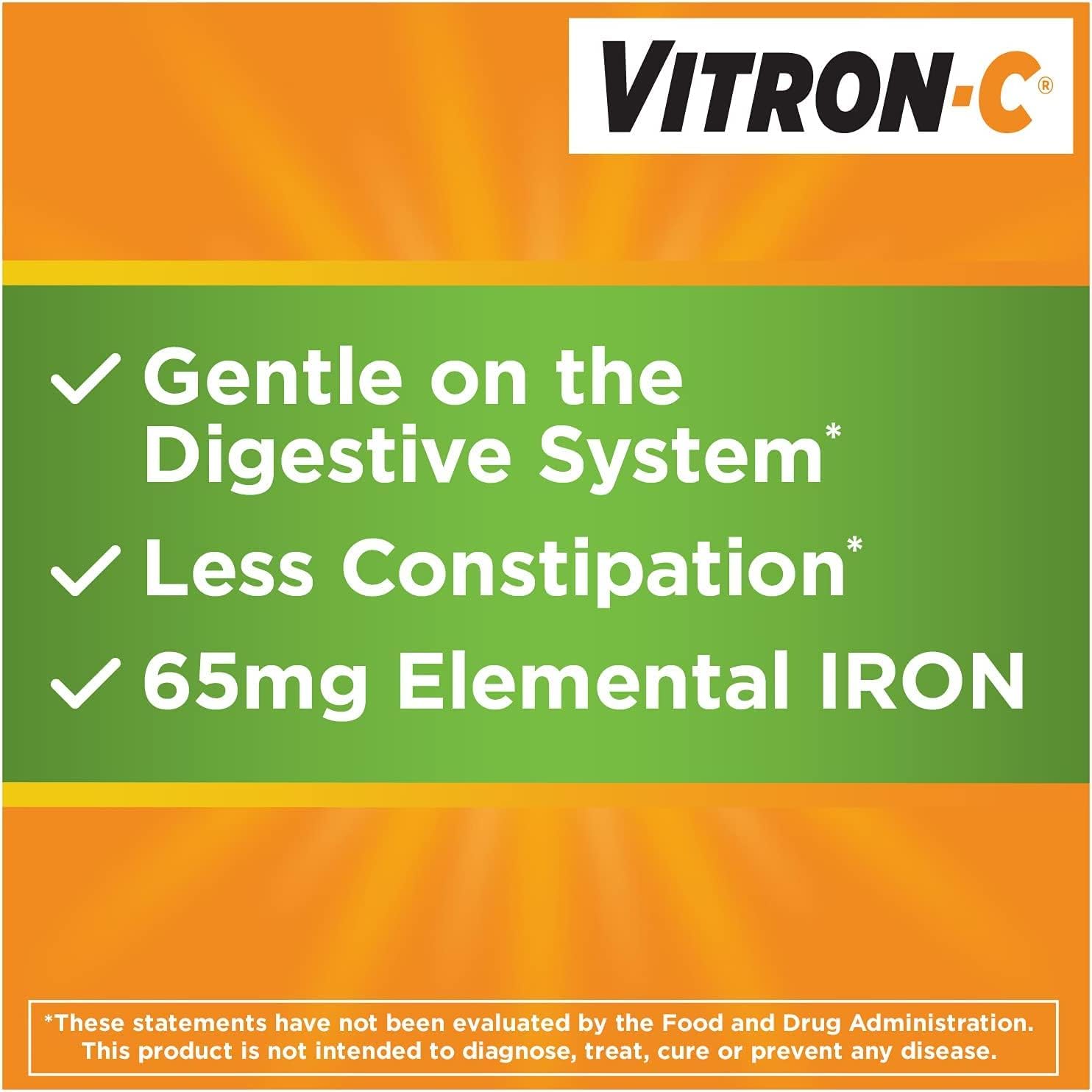 Vitron-C Suplemento de hierro de alta potencia con vitamina C, paquete de 4 (60 unidades cada uno) NmkSd