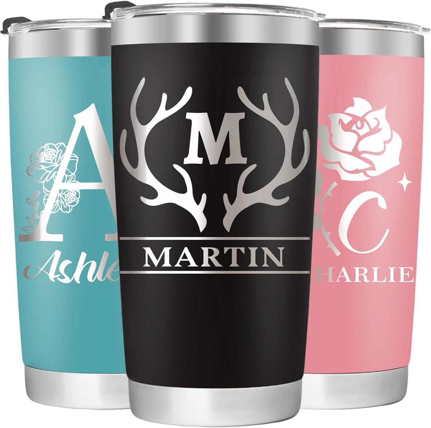 Vaso personalizado con grabado láser, vasos de café personalizados con tapas y pajitas, vaso de viaje de acero inoxidable de 20 onzas, regalo