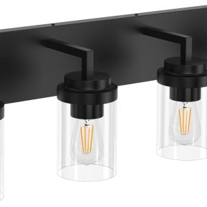 Espird Lámpara de tocador de baño, 4 luces, color negro mate, con pantalla de vidrio transparente, luz de tocador de granja de 30 pulgadas, Espird Lámpara de tocador de baño, 4 luces, color negro mate, con pantalla de vidrio transparente, luz de tocador de granja de 30 pulgadas,