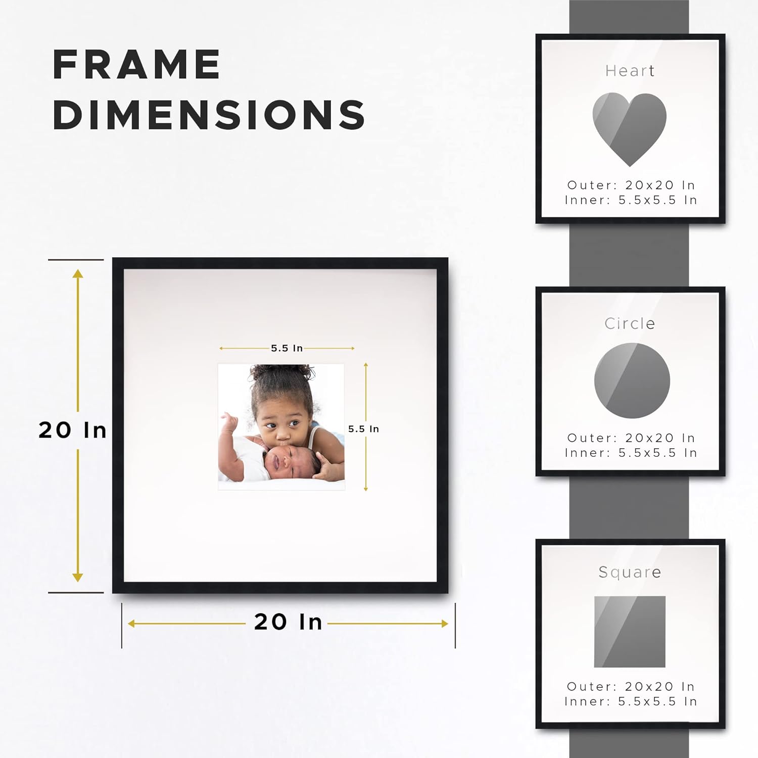 Poster Palooza 20×20 White Autograph & Signature Picture Frame With Black Square Opening Photo Mat for 6×6 Pictures – With Pens, UV Acrylic &