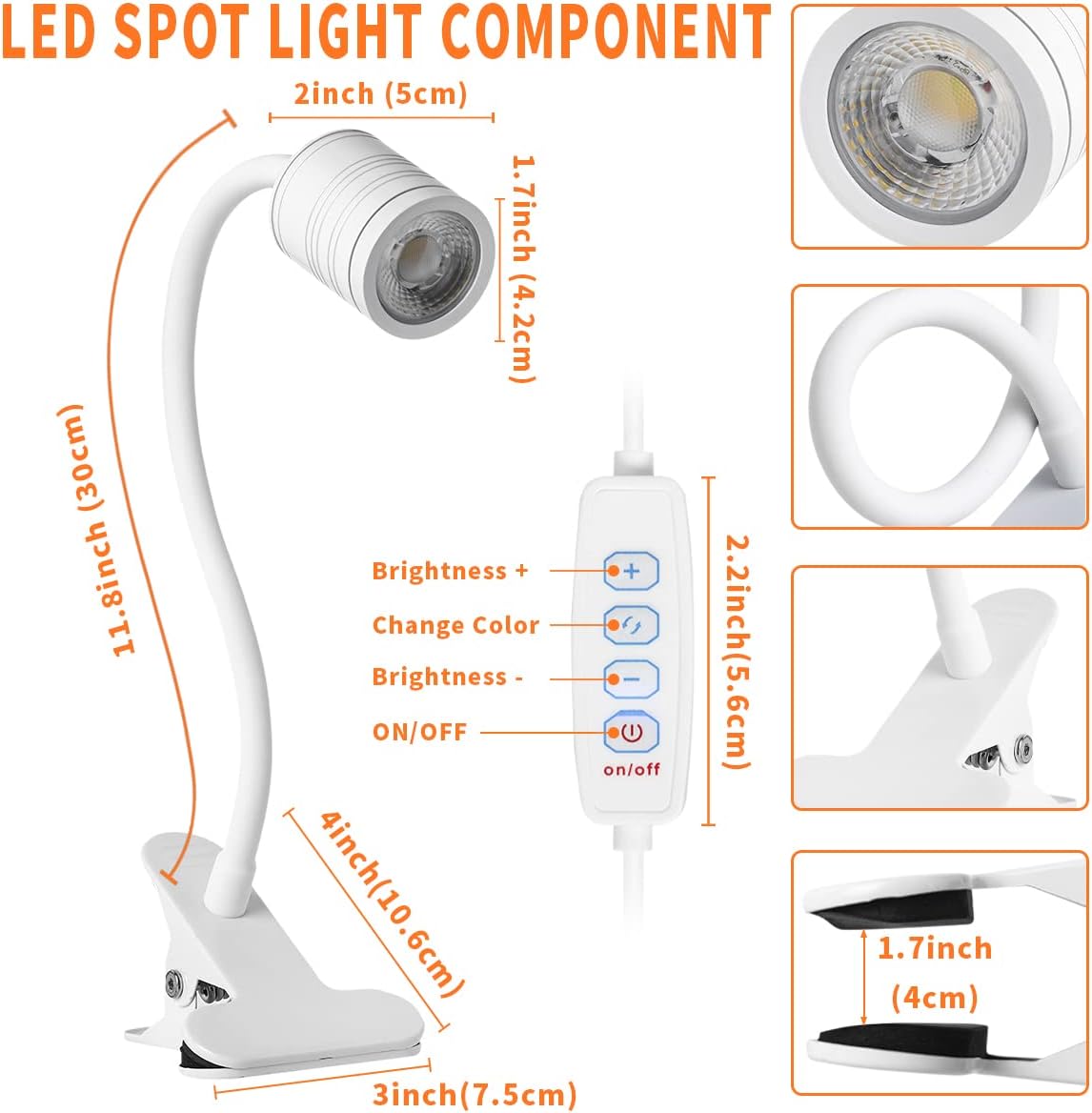 EAGLOD Luz LED de 3 brillos con abrazadera, lámpara LED portátil de clip, clip USB en la lámpara de escritorio, luz de lectura nocturna de cuello de