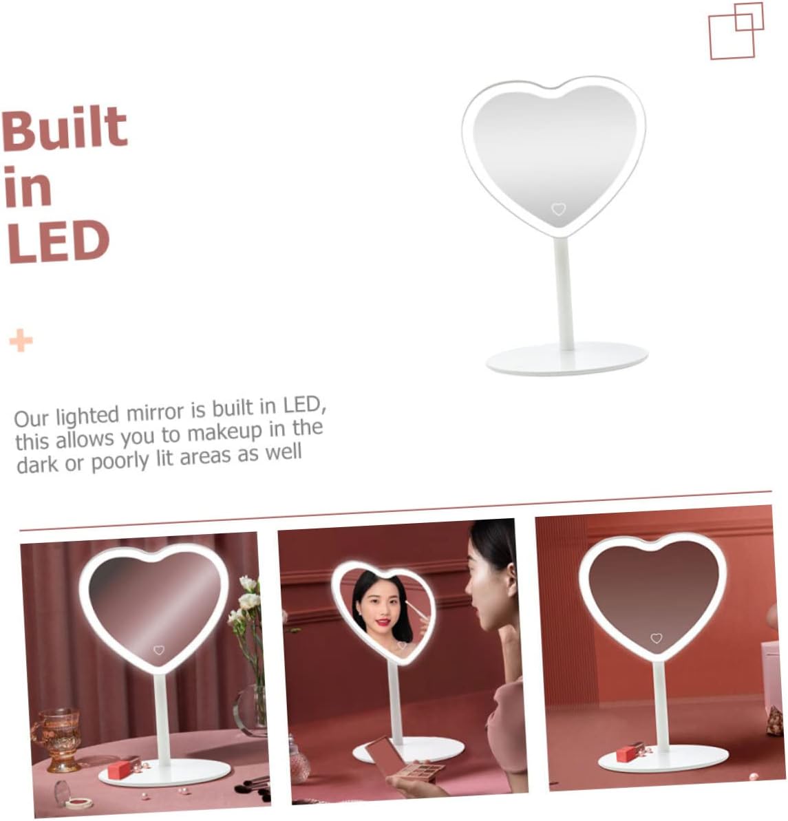 NOLITOY Espejo de tocador con luces LED, espejo de maquillaje con luces, espejo de belleza, espejo de mesa, espejo de escritorio, elegante espejo de