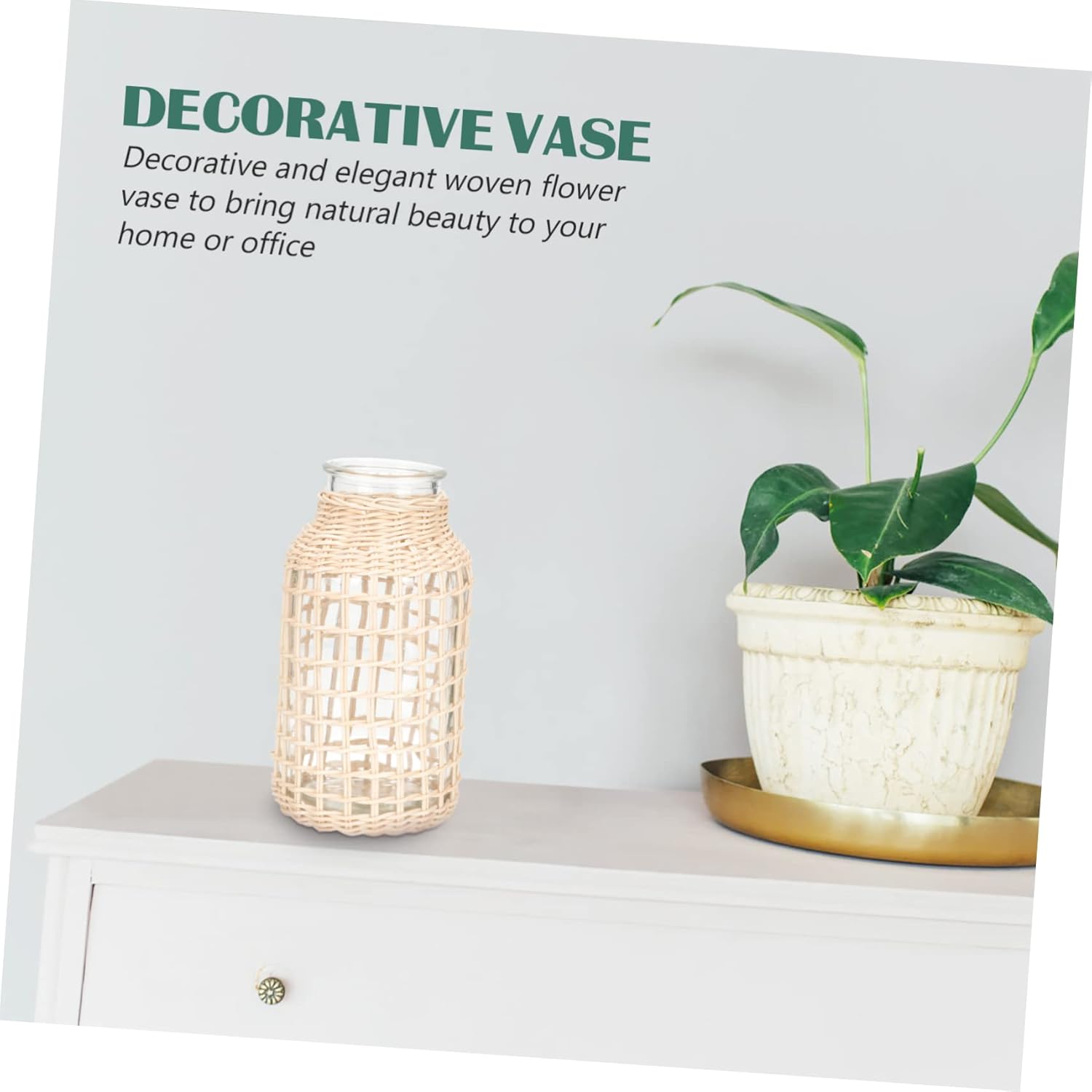 IMIKEYA 2pcs Rattan Glass Vase Woven Planter Basket Rattan Planter Rattan Flower Pots Glass Floral Vase Clay Vase Seagrass Plant Basket Glass Vase