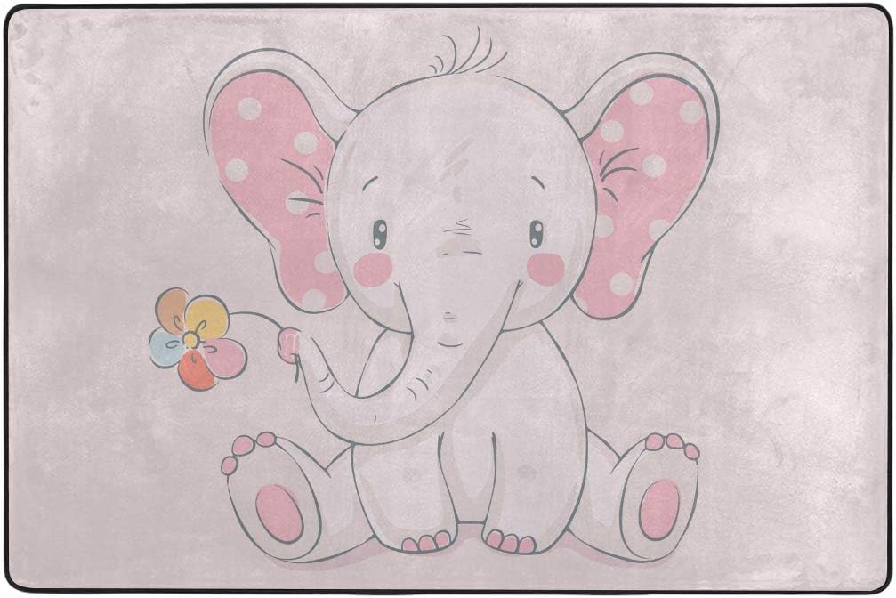 STAYTOP Alfombra para habitación de bebé y sala de juegos, diseño de elefante rosa y flor, tapete de yoga para suelo de niños, 4 x 6 pies (48 x 72