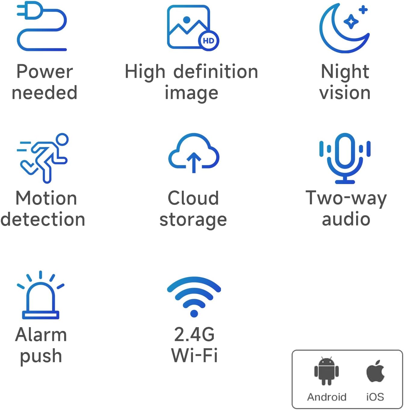 WOOLINK Cámara de seguridad para interiores 2K para monitor de bebé, cámara de seguridad WiFi de 2.4 GHz al aire libre, cámara IP65 para seguridad