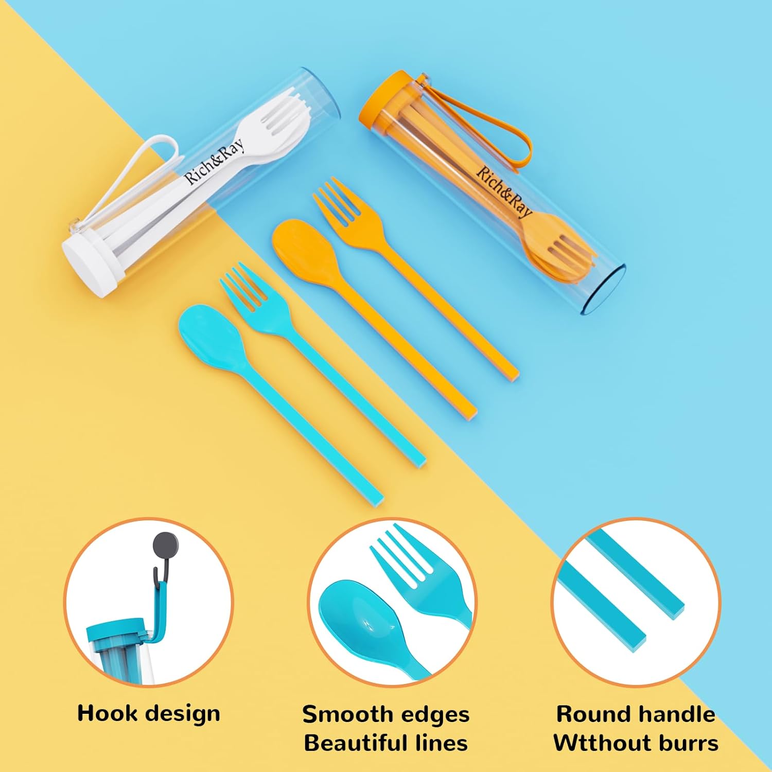 Juego de utensilios de viaje con estuche, accesorios de pícnic reutilizables, tenedor y cuchara, juego de cubiertos ecológicos sin BPA para niños y