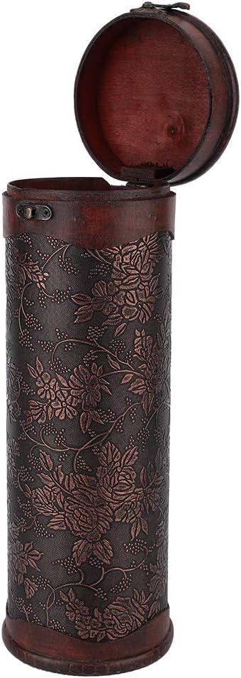 Caja de almacenamiento de regalo de vino tinto de 13.4 in, botellas individuales de madera, retro, funda de transporte decorativa, barril redondo