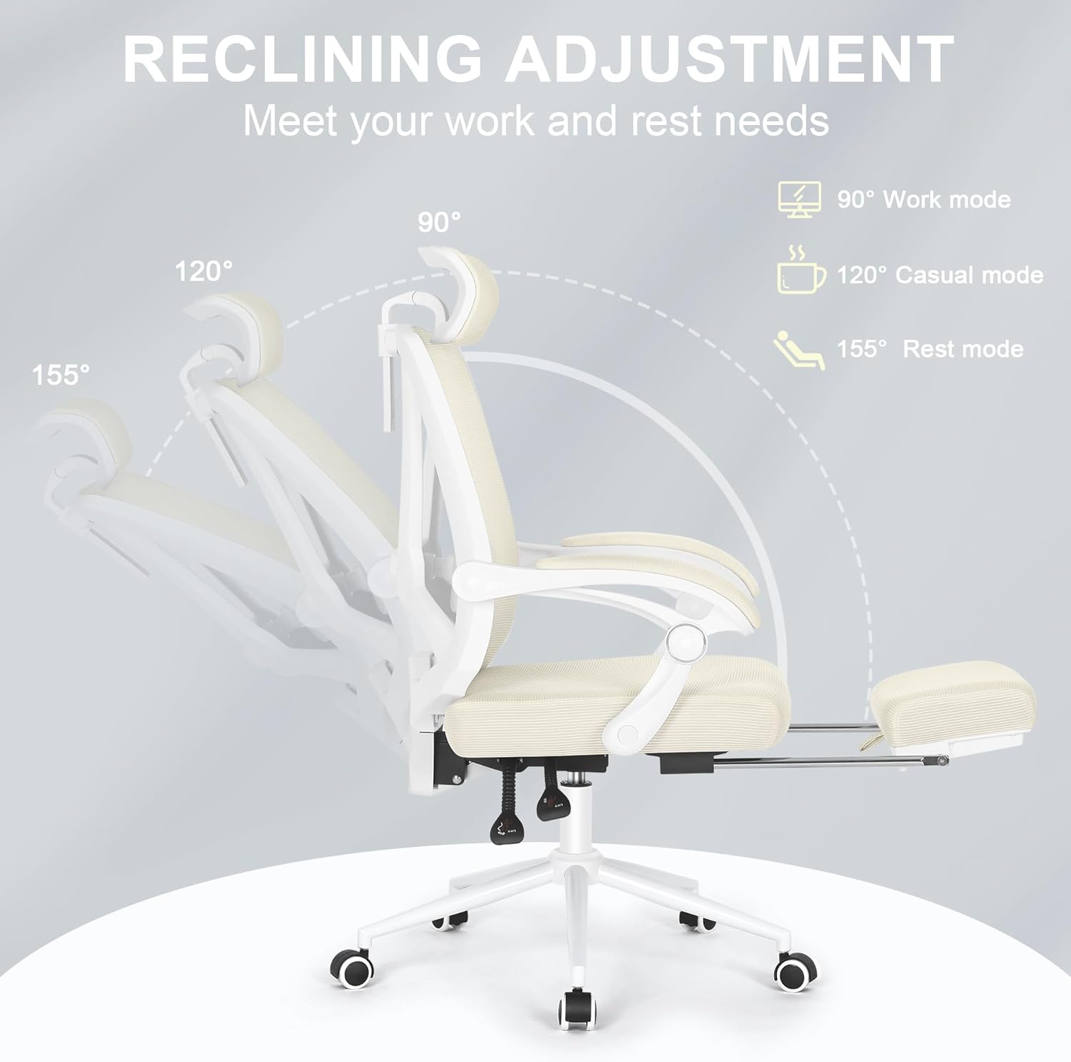 Misolant Ergonomic Office Chair with Footrest, Ergonomic Desk Chair with Adjustable 2D Lumbar Support, High Back Office Chair with Adjustable