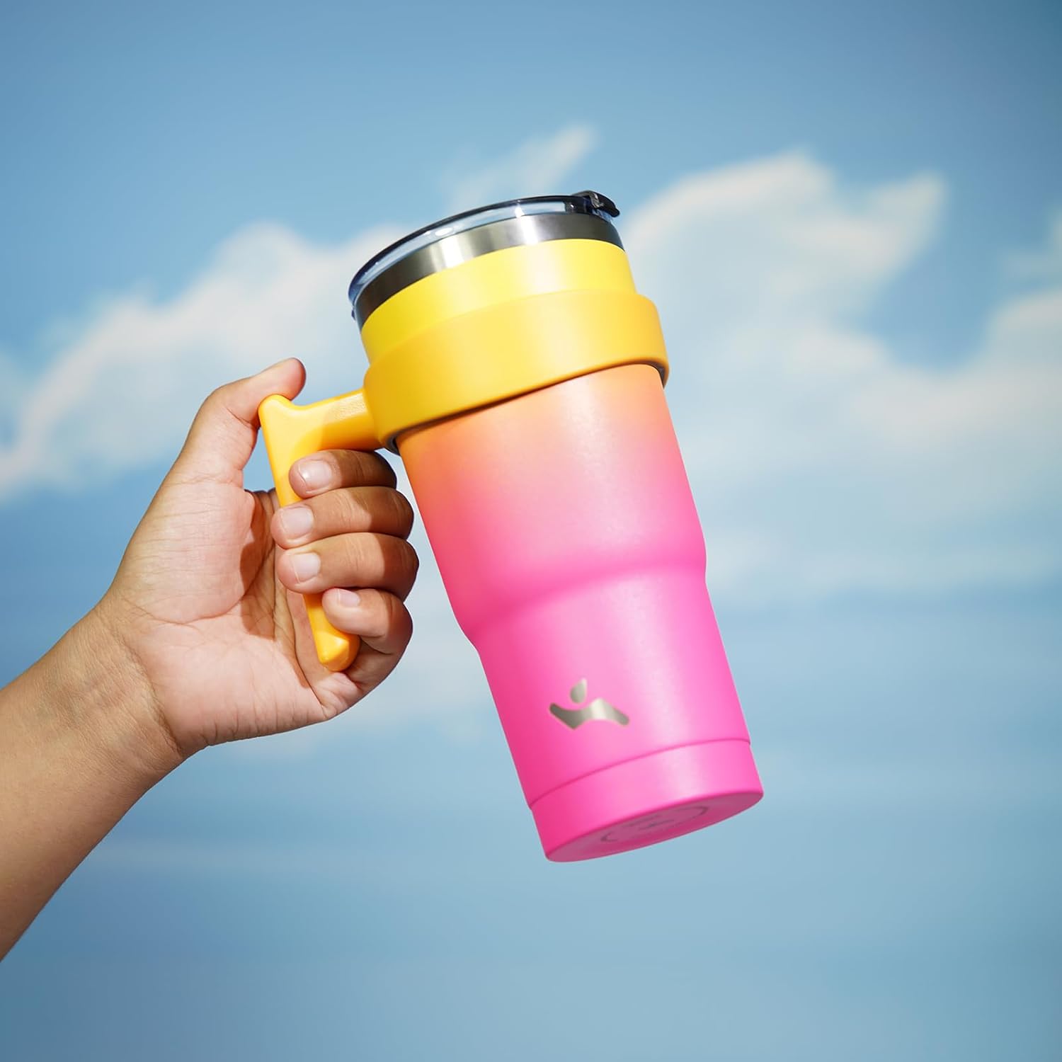 Vaso de 20 onzas con asa y 2 pajillas, 2 tapas, botella de agua aislada de acero inoxidable al vacío, taza de viaje reutilizable, arcoíris