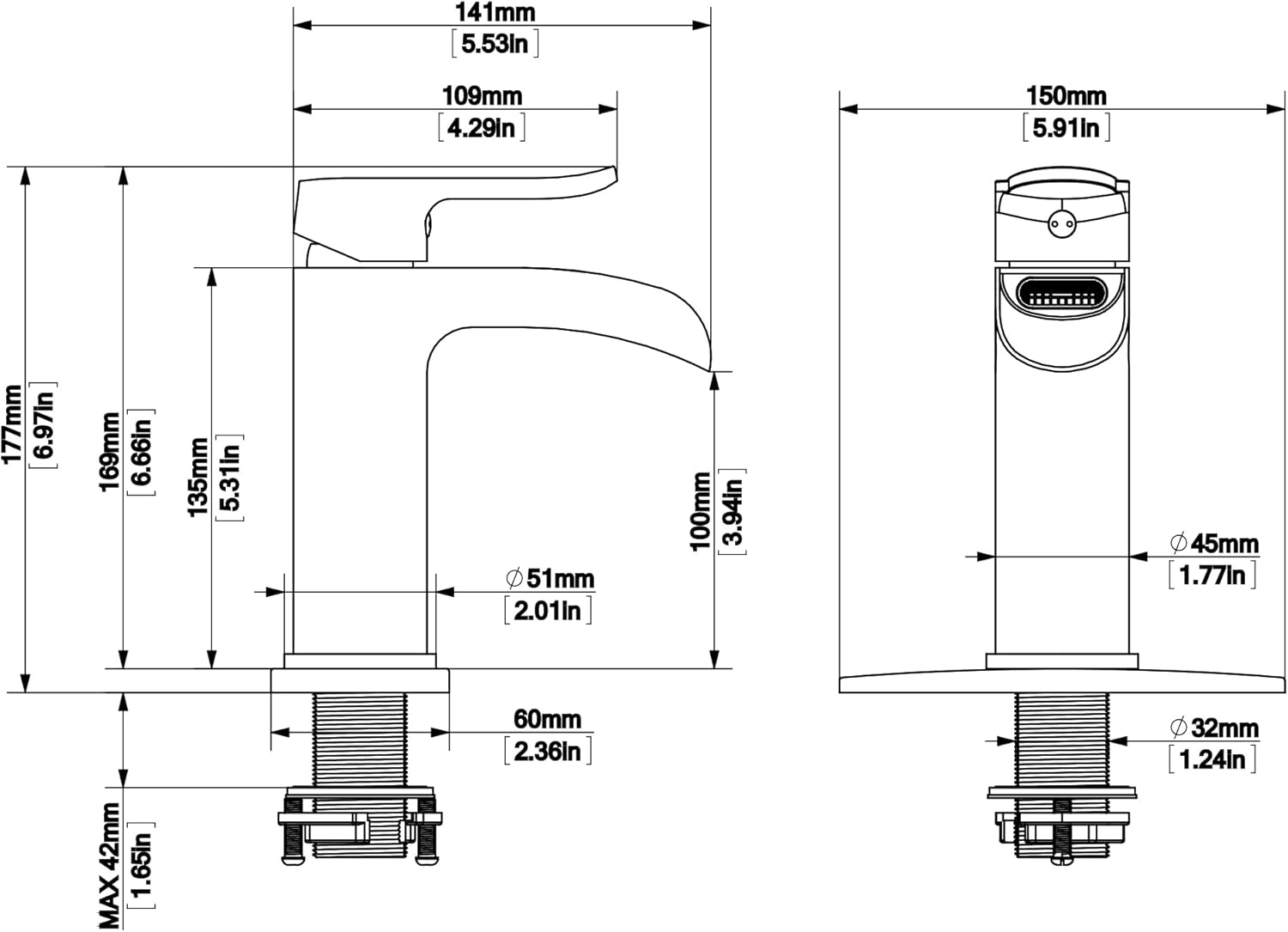 BRAVEBAR Grifo de baño de cascada negra, grifos de lavabo de baño de 4 pulgadas para 1 agujero, latón macizo, moderno grifo de tocador de una sola