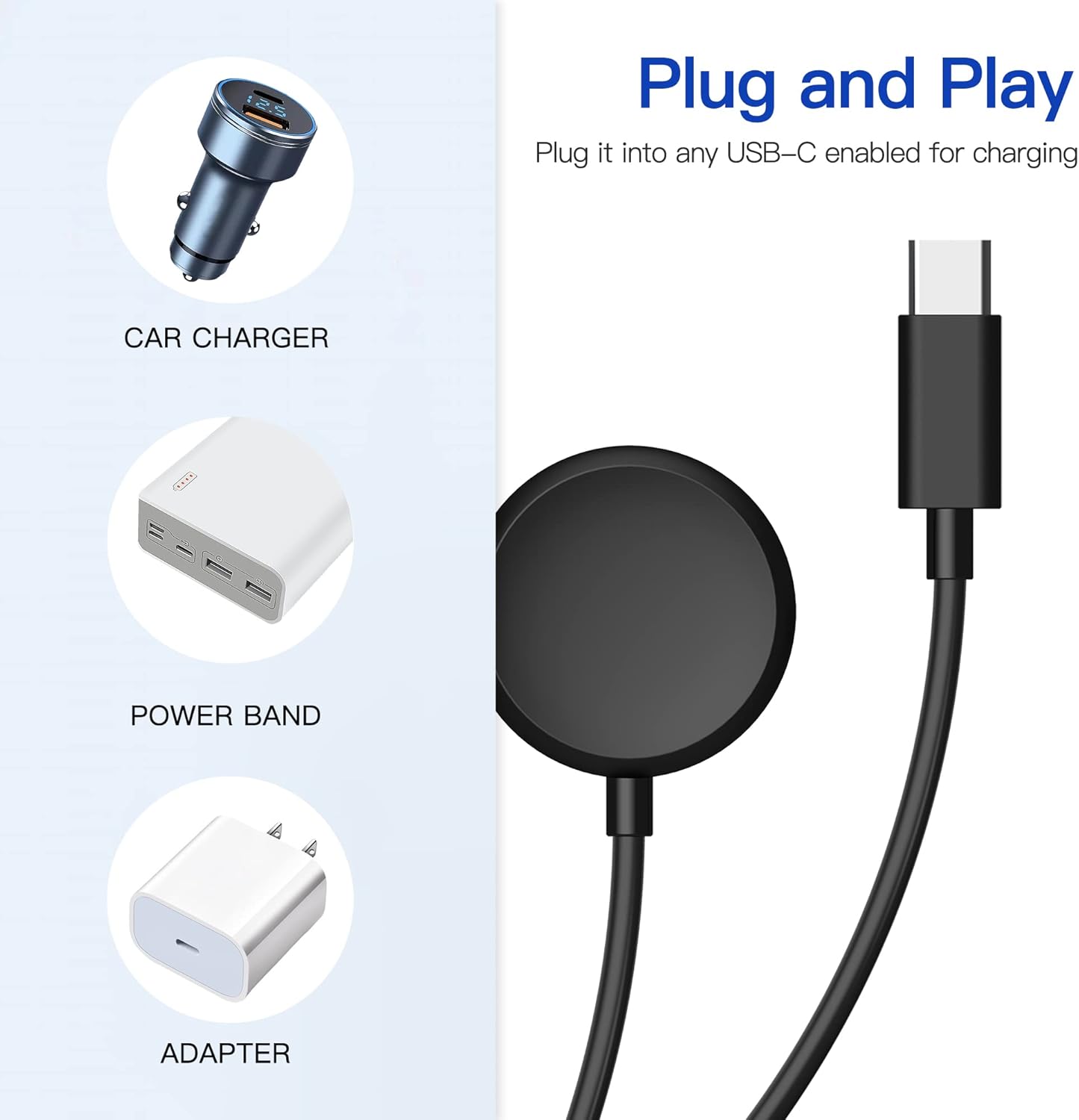 Compatible con el cable cargador de Google Pixel Watch (negro)