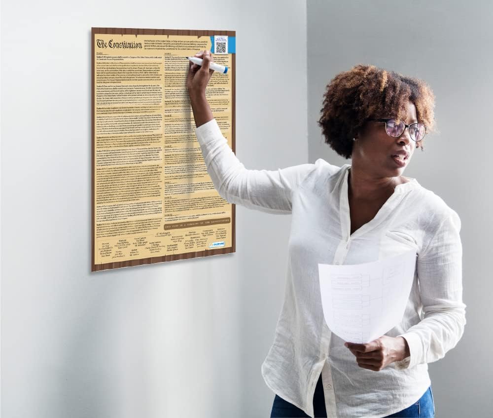 Daydream Education Póster de la Constitución de los Estados Unidos, versión legible, póster laminado de historia estadounidense con cuestionario