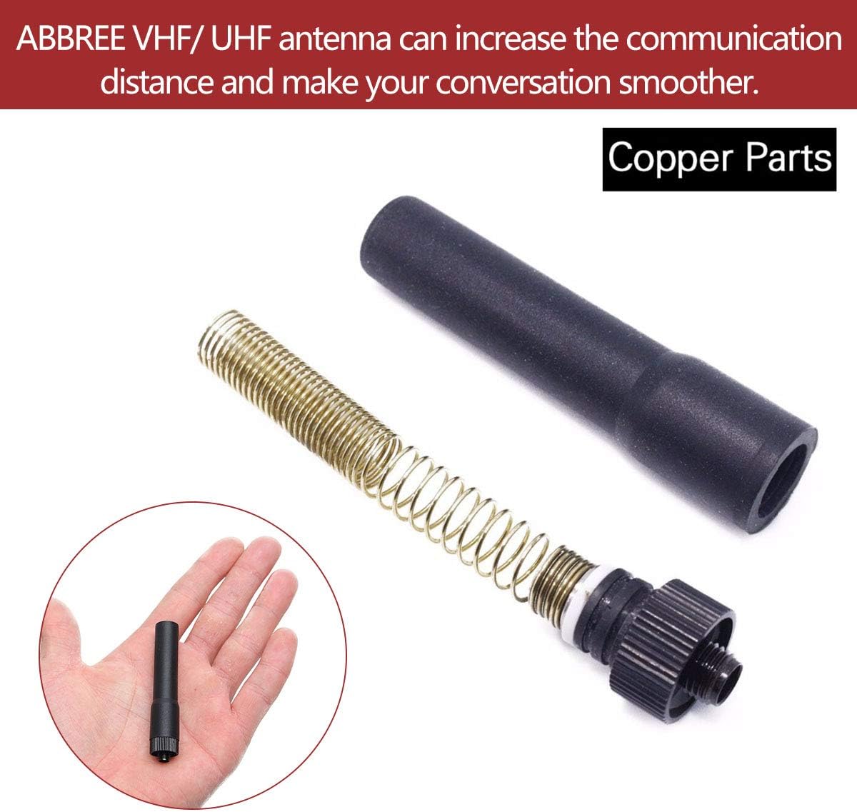 ABBREE – Mini antena de radio de jamón hembra SMA de 2.7 pulgadas de doble banda VHF UHF 144MHz430MHz antena Walkie Talkie para GMRS Radio BAOFENG