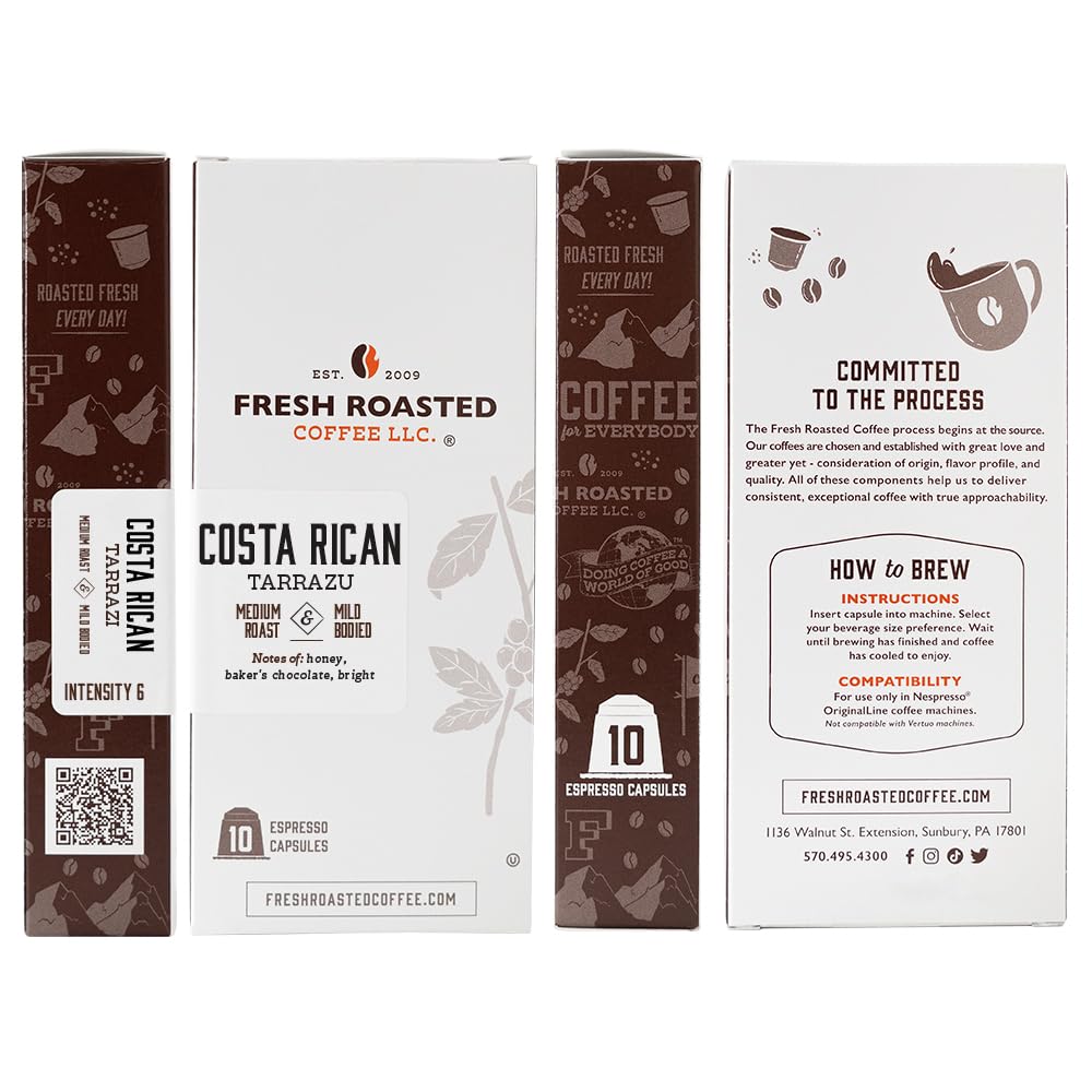 Fresh Roasted Coffee para Nespresso OriginalLine, Tarrazu Costarricense de Origen Único, Mediano, 10 cápsulas de aluminio