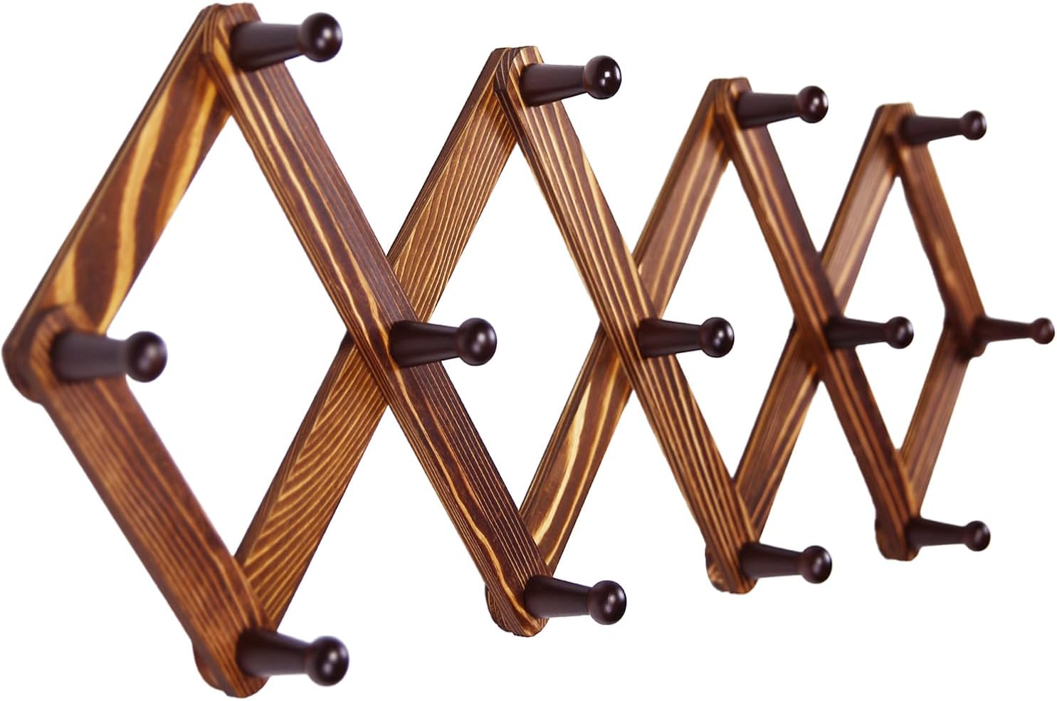 AMAPON Perchero expandible de madera de acordeón para colgar en la pared, 13 clavijas, sombrero, tapa, taza de café, toallas, correa, bufanda,