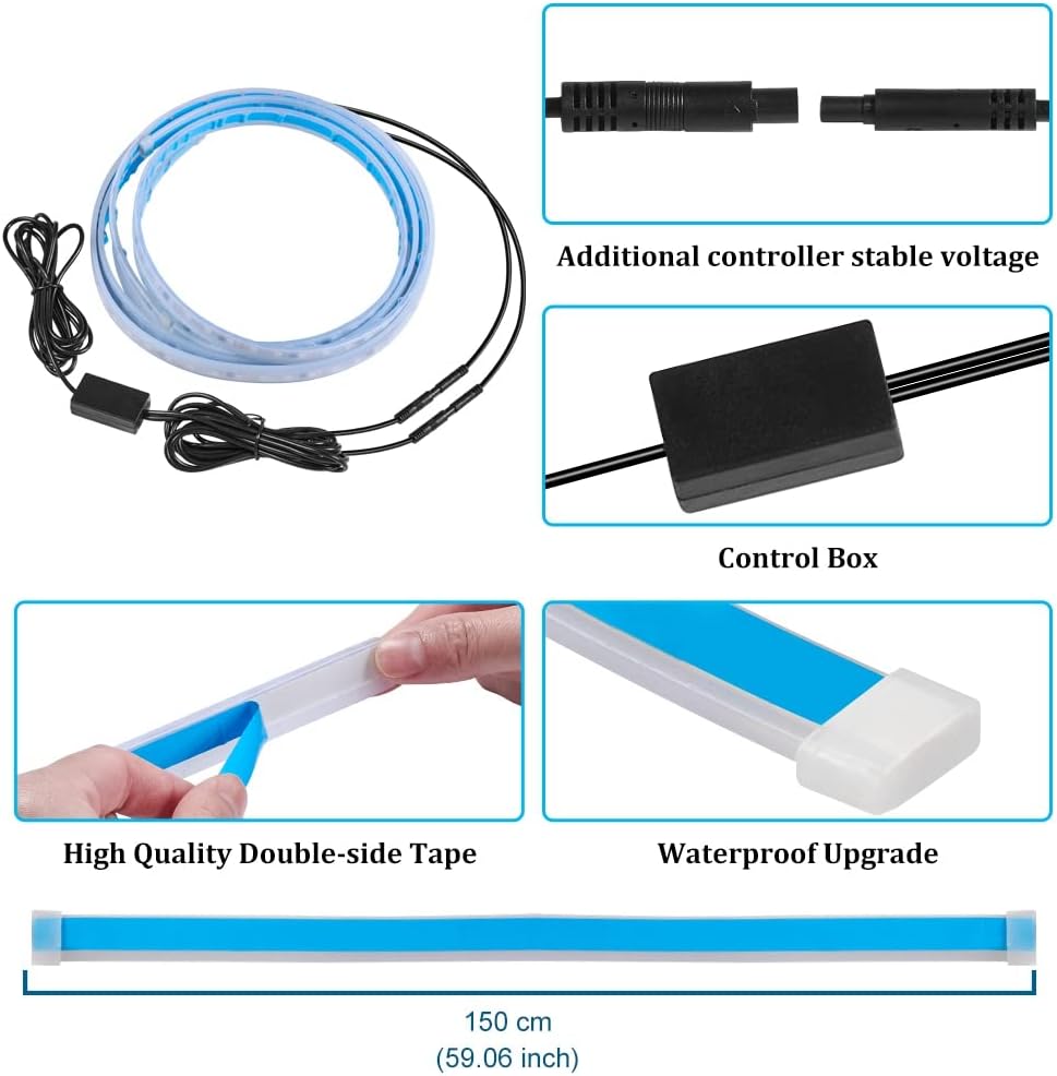 JSCARLIFE Luces RGB para estribo, tira de luz LED para automóvil, faldas de puerta lateral exterior, iluminación ambiental, luces de neón remotas