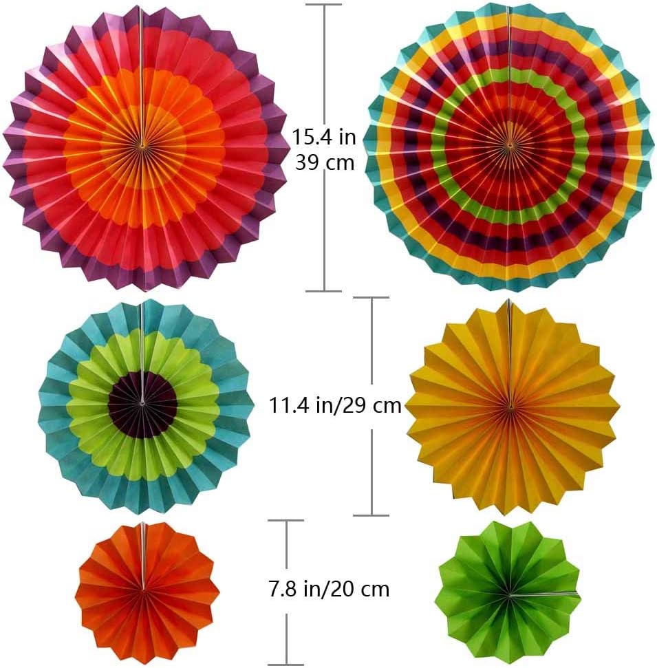 Abanicos de papel para celebraciónbodacumpleañoscarnavaldecoraciones de fiesta de bienvenida, arco iris, juego de 6