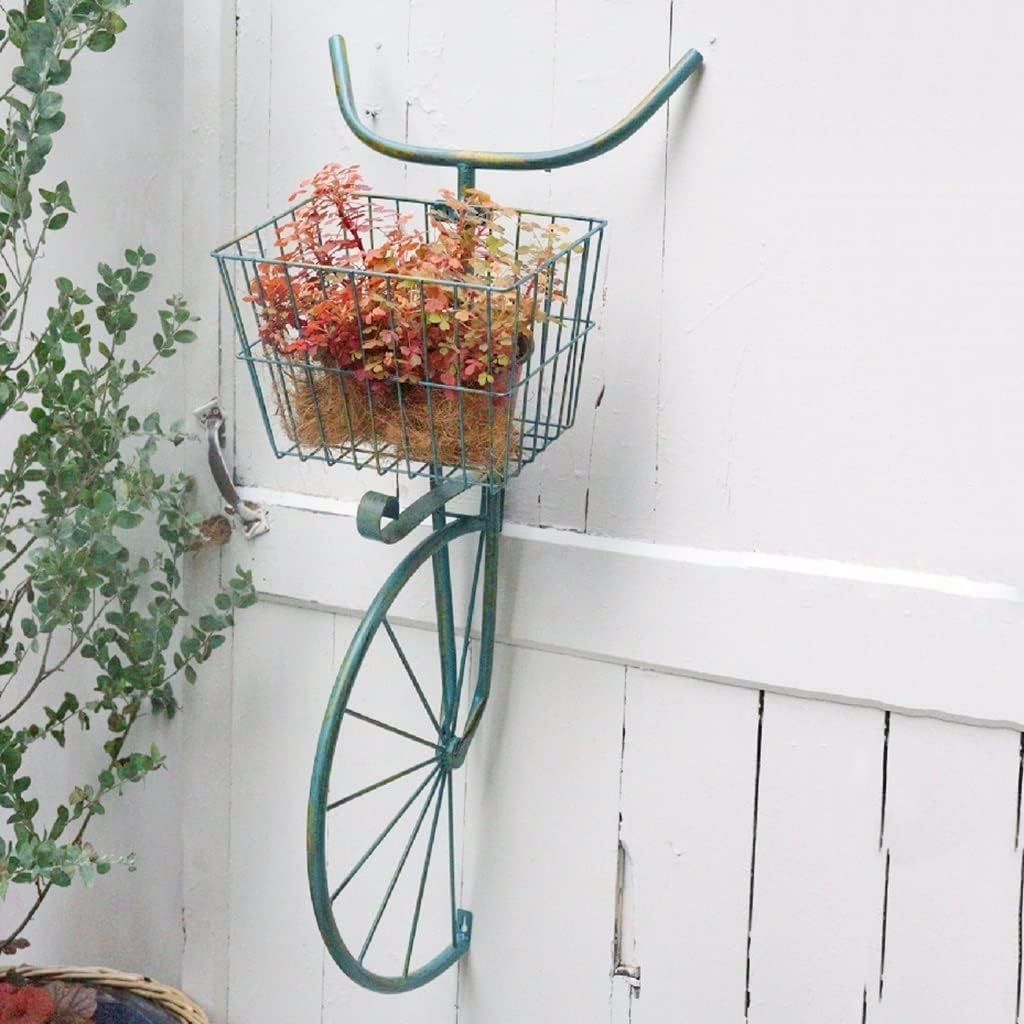 ROBMET Soporte retro para plantas de bicicleta montado en la pared, estante de exhibición de macetas, decoración de pared, soporte de cesta de